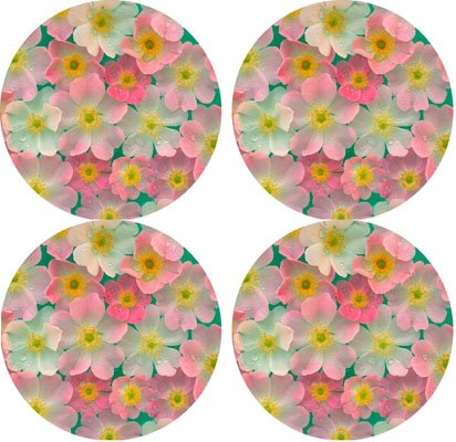 MYDply Japanese Flowers Rubber Round Coaster set (4 pack) Great Gift Idea