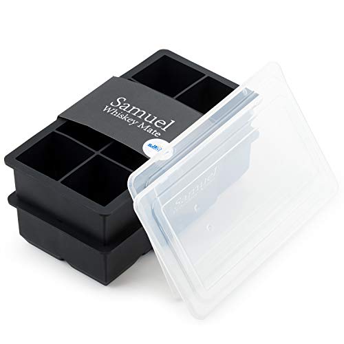 Samuelworld Ice Cube Tray With Lids Large Size Silicone Flexible 8 Cavity Ice Maker for Whiskey and Cocktails or Homemade,