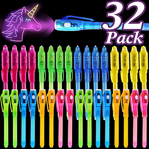 igeekid 32 Pack Invisible Ink Pen with UV Light 2020 Upgraded UV Spy Pen Secret Message Magic Markers for Drawing Holiday Toy Kids
