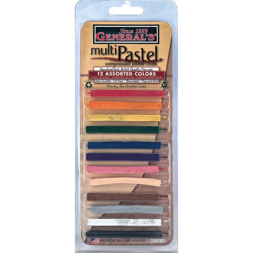 General's General Pencil Assorted Multi Pastel Compressed Chalk Sticks, 12-Pack