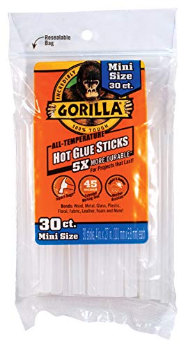 Gorilla Hot Glue Sticks, Mini Size, 4" Long x .27" Diameter, 30 Count, Clear, (Pack of 1)