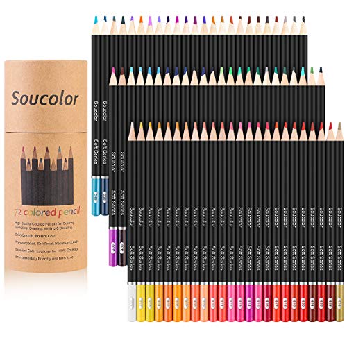 Soucolor 72-Color Colored Pencils, Soft Core, Art Coloring Drawing Pencils for Adult Coloring Book, Sketch,Crafting Projects