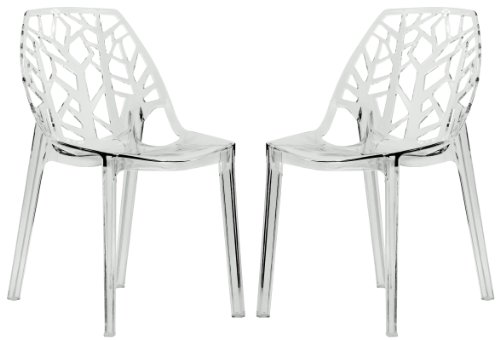 LeisureMod Caswell Cut-Out Tree Design Modern Dining Chairs, Set of 2 (Clear)