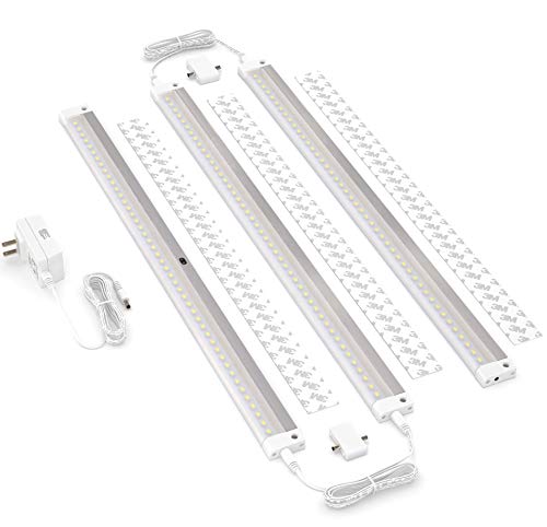 EShine White Finish 3 Extra Long 20 inch Panels LED Dimmable Under Cabinet Lighting Kit, Hand Wave Activated - Touchless