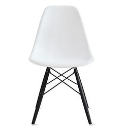 2xhome Mid Century Modern Dining Side Chair with Black Wood Legs, White