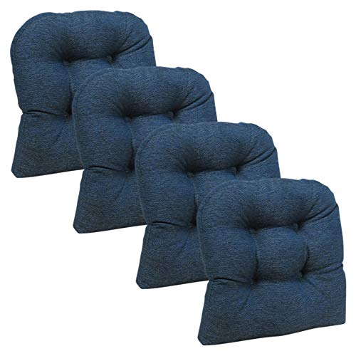 Klear Vu Omega Non-Slip Overstuffed Dining Chair Pad, Set of 4, Indigo Blue