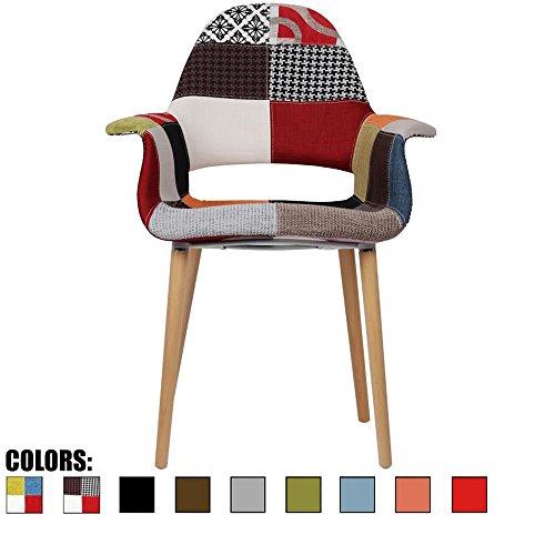 2xhome Upholstered Mid Century Modern Dining Arm Chair with Natural Wood Legs, Patchwork S,1 piece