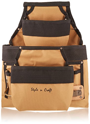 Style n Craft 76-927 9 Pocket Tool Pouch in 600D Polyester, Khaki/Black