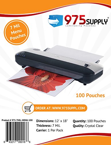 975 Supply 7 Mil Clear Menu Size Thermal Laminating Pouches, 12 X 18 inches, 100 Pouches