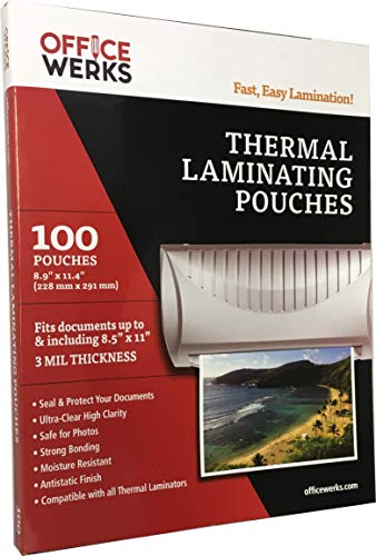 Officewerks Thermal Laminating Pouches, 8.9" x 11.4", 100 Pack, 3 Mil, Compatible With All Thermal Laminators