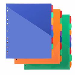 WOT I 8-Tab Plastic Dividers w/Front Pockets - 3 Sets, Multicolor Dividers with Pockets for Binders, 24PCS Tab Dividers Assorted