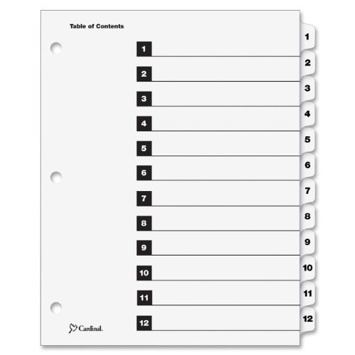 TOPS Cardinal OneStep Index System, 12-Tab, Numbered, White, 1 Set (61213)