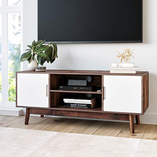 Nathan James Wesley Scandinavian TV Stand Media Console with Cabinet Doors, Brown/White