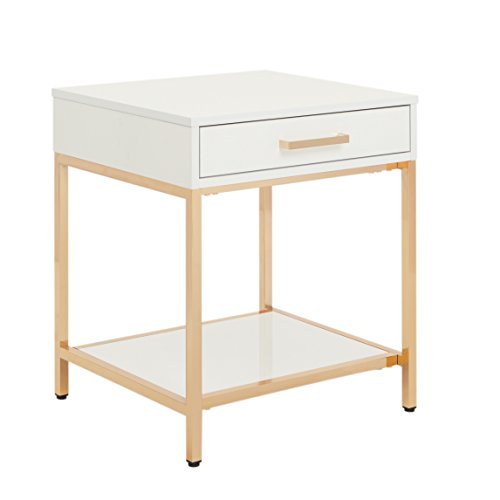 OSP Designs Alios End Table, White Frame/Gold Plated Metal