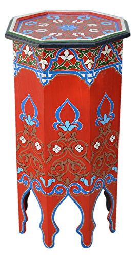 Moroccan Furniture Painted Wood Moroccan Wood Side End Table Corner Coffee Handmade Hand Painted Moorish Tall Red
