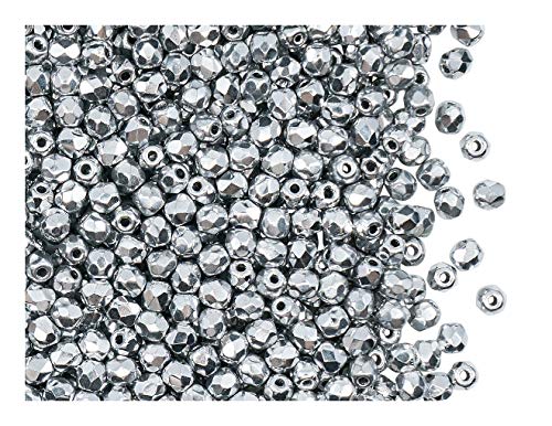 Jablonex 100 pcs Czech Fire-Polished Faceted Glass Beads Round 3mm Silver Metallic