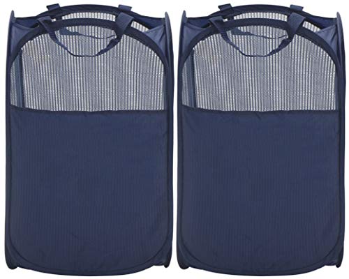 STORAGE MANIAC Pop-Up Mesh Clothes Hamper, Foldable Laundry Hamper, Side Pocket|Durable Handles|Enlarged Opening, 2- Pack