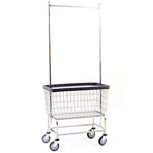 R&B Wire Products R&B Wire 200F56 Large Wire Laundry Cart with Double Pole Rack, 4.5 Bushel, Chrome