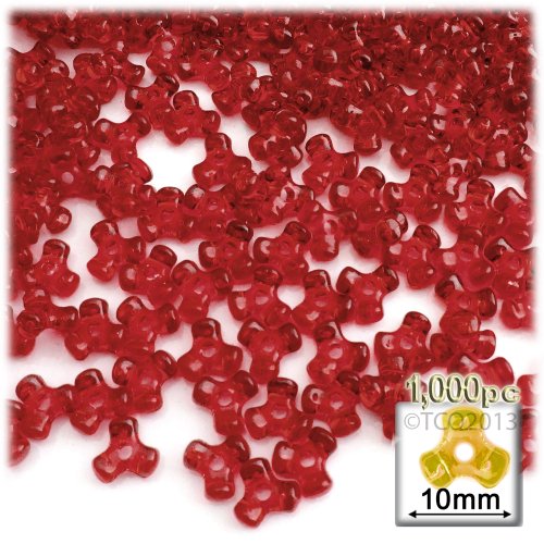 The Crafts Outlet 1,000pc Plastic Transparent Tribeads 10mm Christmas Red Beads