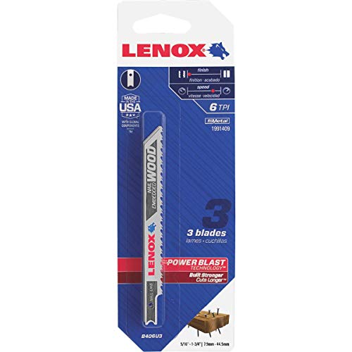 LENOX Tools 1991409 U-Shank General Purpose Jig Saw Blade, 4" x 3/8" 6 TPI, 3 Pack