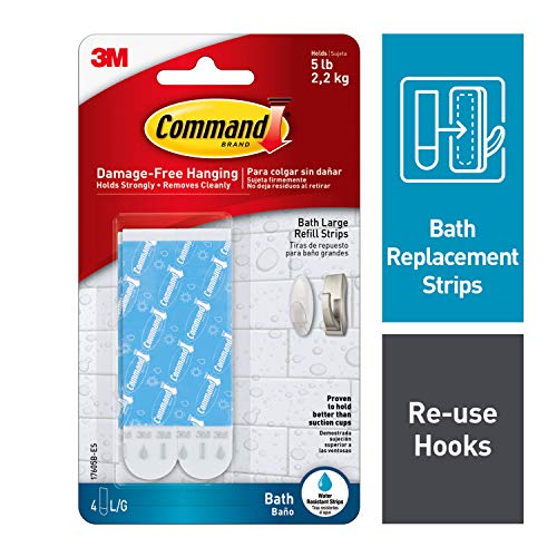Command Large Water-Resistant Adhesive Refill Strips, Re-Hang Large Bath Hooks or Caddies, 4 Strips, 17605B-ES
