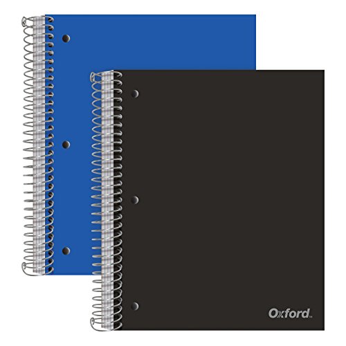 Oxford 5-Subject Poly Notebooks, 11" x 8.5", College Rule, Assorted Color Covers, 200 Sheets, 5 Poly Divider Pockets, 2 Pack