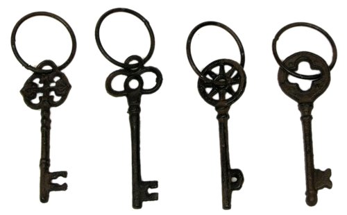 Iwgac Home Decorative Single Cast Iron Key on Ring Set of 4