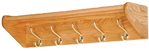 Wooden Mallet 33-Inch 5-Brass Hook Shelf, Light Oak