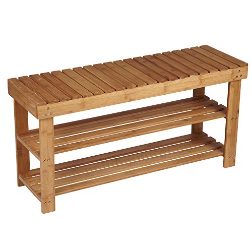 Household Essentials Bamboo 2-Shelf Storage Bench Seat, Natural
