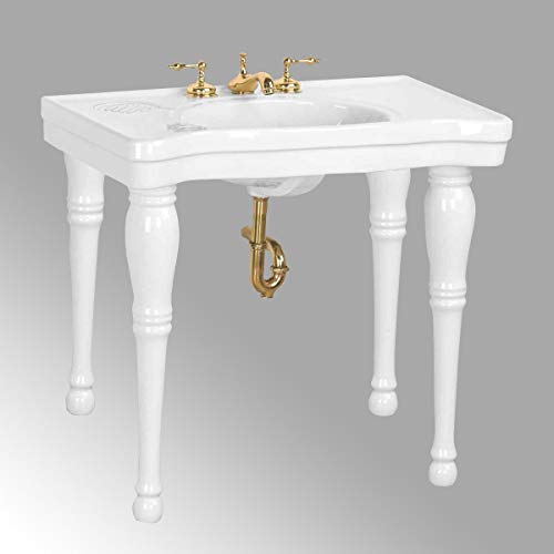 Renovators Supply Manufacturing Belle Epoque 35 1/2" Console Bathroom Sink White With Spindle Leg Pedestal Support Grade A Ceramic With Overflow 8"