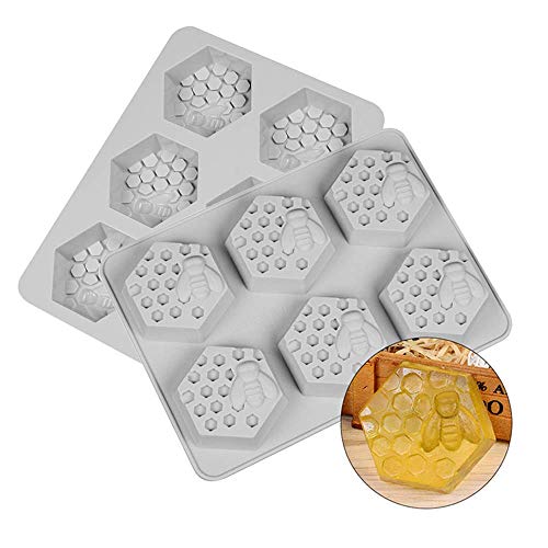 ECHODONE Bee Honeycomb Silicone Molds for Soap Making 6 Cavity Cake Candle Muffins Jelly Ice Tube Tray Baking Mold for Wedding