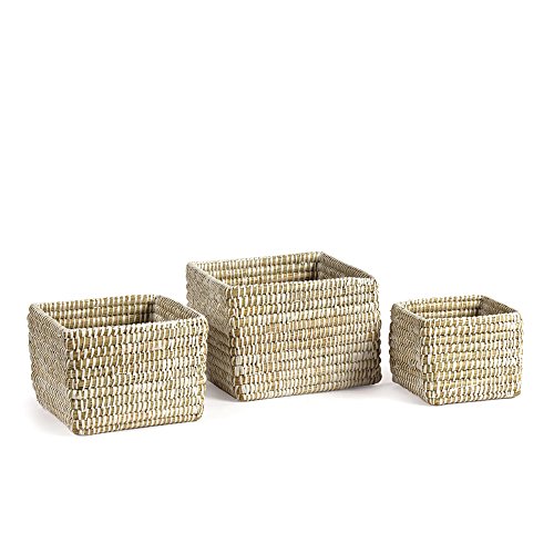 Napa Home & Garden Rivergrass Small Square Baskets, White, Set of 3