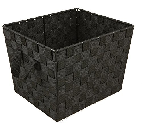 Simplify Medium Woven Strap Tote, Black, 10x12x8 Inches