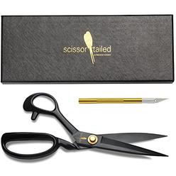 Scissor-Tailed Sewing Scissors 9 inch + Free Hobby Knife - Industrial Scissors Heavy Duty Stronger Than Stainless Steel; Professional For Fabri