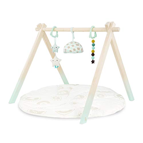B. toys by Battat B. Toys - Wooden Baby Play Gym - Activity Mat - Starry Sky - 3 Hanging Sensory Toys - Organic Cotton - Natural Wood - Babies,