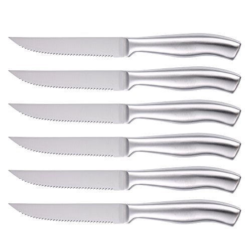 isheTao Steak Knives, Steak Knife Set of 6, 4.5 inches Steak Knife, Dishwasher Safe High Carbon Stainless Steel Steak Knife, Sil