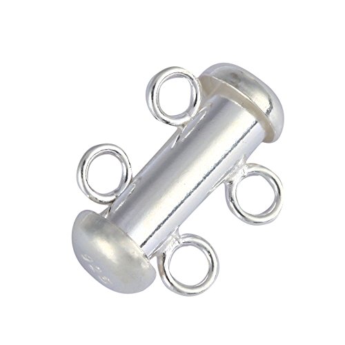 Adabele 1pc Sterling Silver 2 Strands Connector Slide Lock Clasp Tube Set 16mm for Jewelry Craft Making Findings SS115