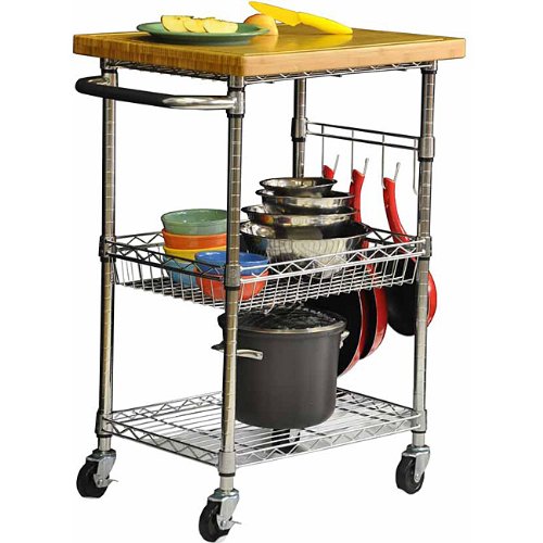 Ikkco EcoStorage Chrome Bamboo Top Kitchen Cart, Roll this chrome bamboo top kitchen cart into your kitchen and youll have a