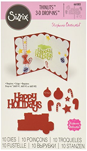 SIZZIX BY ELLISON Sizzix 661083 Thinlits Die Set, Happy Holidays 3-D Drop-Ins Sentiment by Stephanie Barnard (10/Pack)