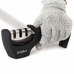 Kitchellence 2-in-1 Kitchen Knife Accessories: 3-Stage Knife Sharpener Helps Repair, Restore and Polish Blades and Cut-Resistant Glove