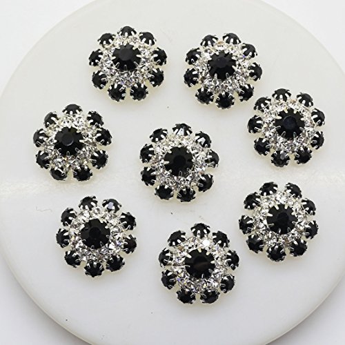 AngHui 20pcs 20mm Black Round Rhinestones Diamond Buttons Decorative Beads DIY Craft Embellishment for Headbands Hair Bows Wedding