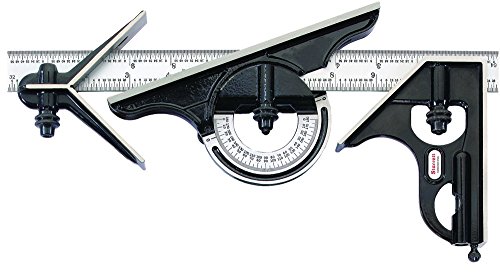 Starrett C434-12-4R Combination Set with Square, Center and Reversing Protractor and Satin Chrome blade