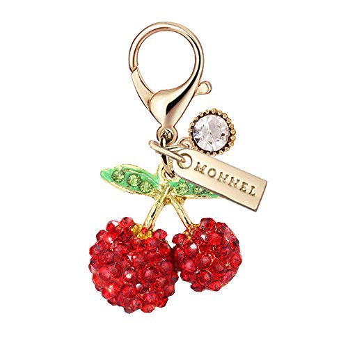 Charm MC60 New Adorable Red Crystal Cherry Lobster Clasp Charm Pendant with Pouch Bag (1 Piece)