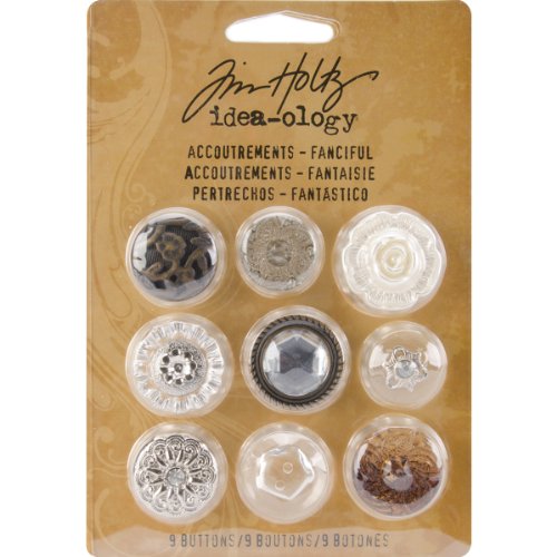 Tim Holtz Idea-ology Accoutrements Buttons by Tim Holtz Idea-ology, Fanciful, 9 per Pack, Various Sizes, Plastic, TH92873