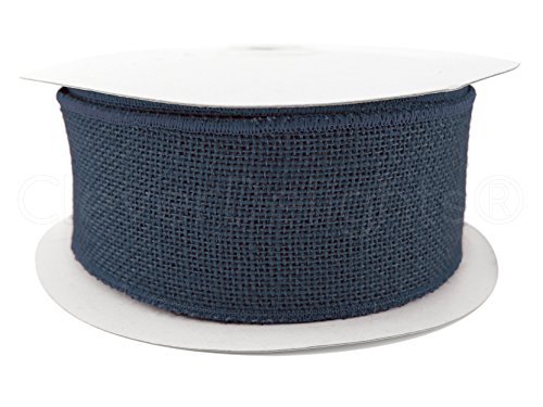 CleverDelights 2.5 Burlap Ribbon - Wired/Finished Edges - 25 Yards - Navy  Blue Color - Super-Fine Fabric Weave