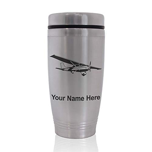 SkunkWerkz Commuter Travel Mug, High Wing Airplane, Personalized Engraving Included