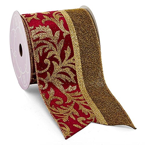 Paper Mart 4" X 10 Yards Wine/Gold Florence Christmas Wide Gold Backed Wired Ribbon