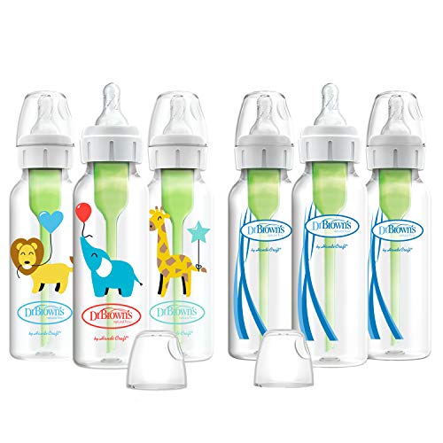 Dr. Brown's Options+ Baby Bottles, 8oz/250ml, Balloon Animals Designs and Clear Bottles, 6 Count