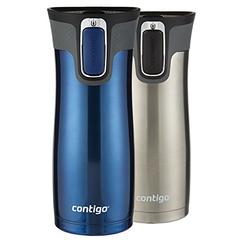 Contigo Autoseal West Loop Vaccuum-Insulated Stainless Steel Travel Mug, 16 Oz, Stainless Steel/Monaco Blue, 2-Pack