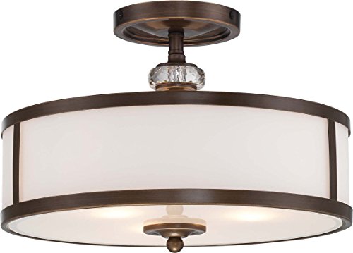 Minka Lavery Semi Flush Mount Ceiling Light 4942-570, Thorndale Round Glass Lighting Fixture, 3 Light, Bronze